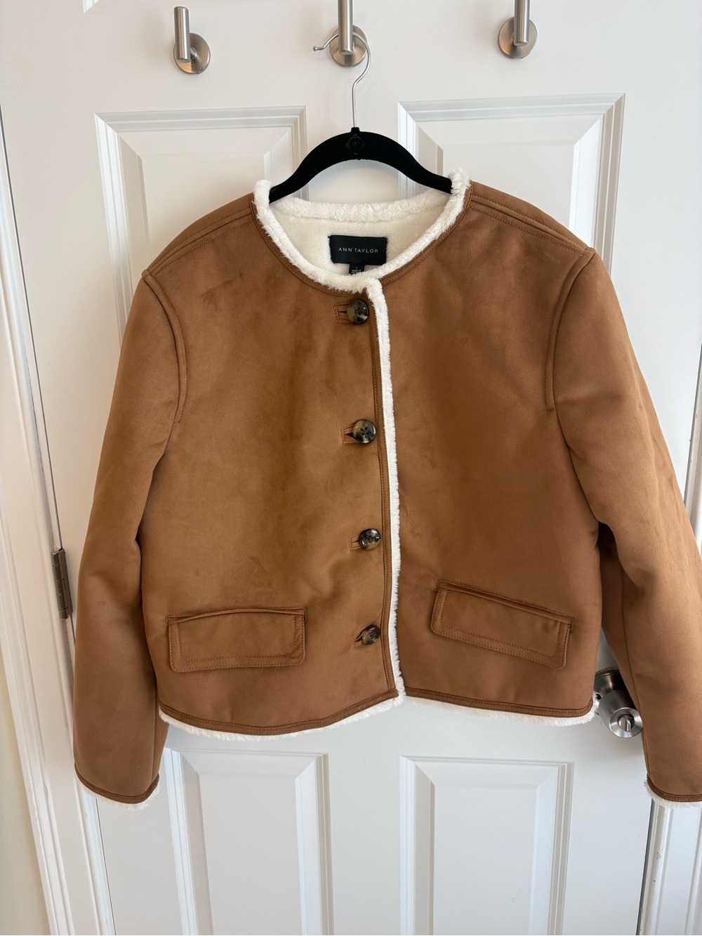 NWT Ann Taylor Women's Tan Faux-Suede Shearling Jacket